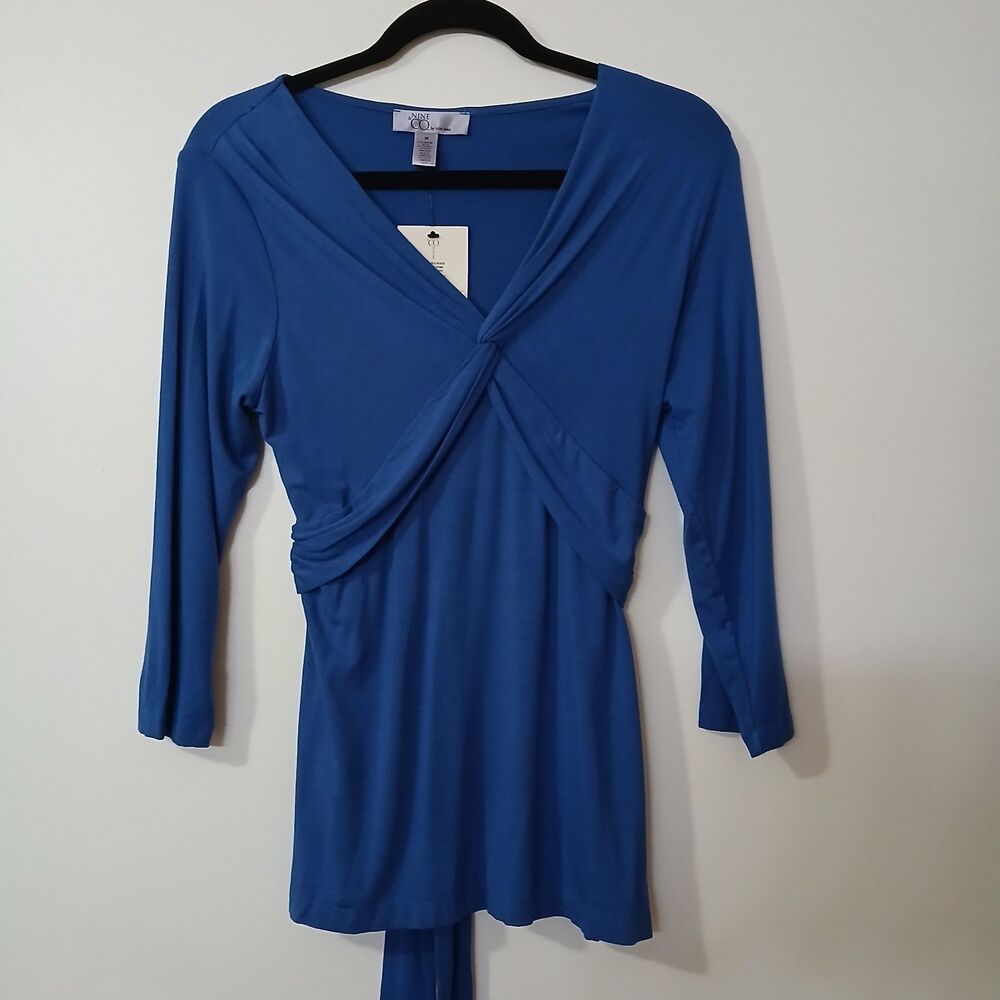 Nine & Co by Nine West Lily Women's V-Neck Tie Back Blouse Top Medium